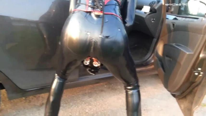 Outdoor rubber girl dildo and fisting sex in piercing pussy